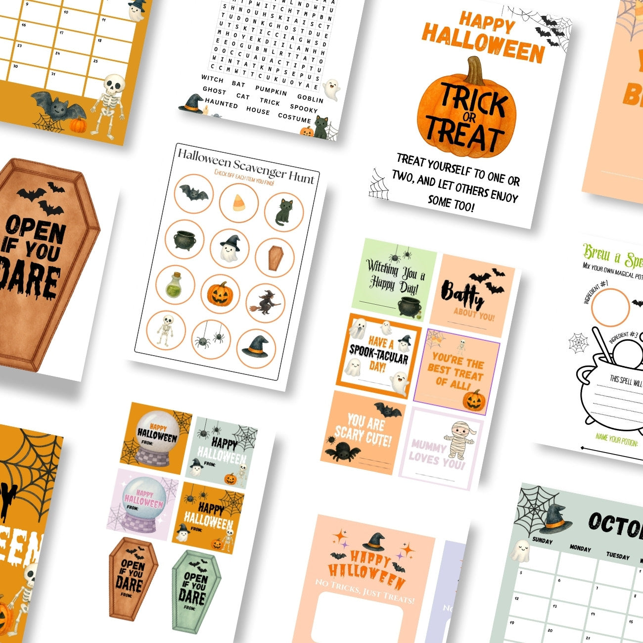 October printable subscription set – Halloween gift tags, kids activities