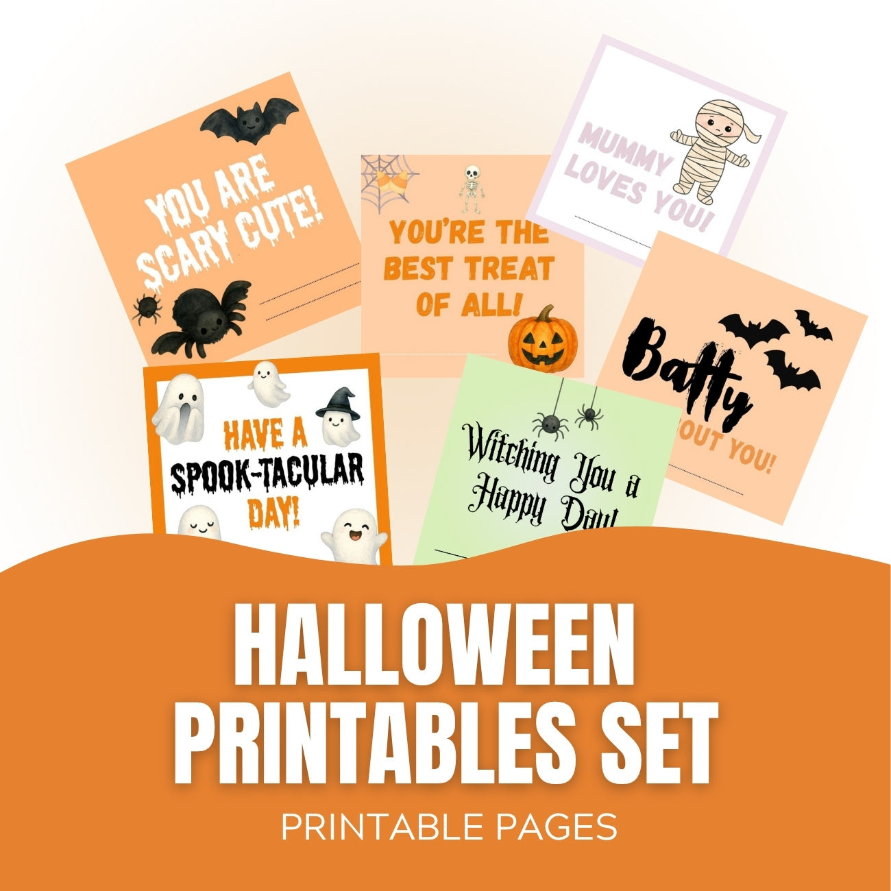 Halloween printable bundle with trick-or-treat tags, word search, and tic tac toe game