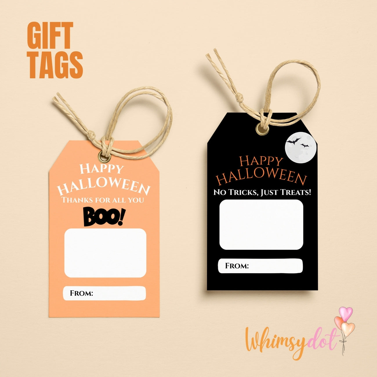 Halloween-themed gift tags with pumpkins, ghosts, and spiders 