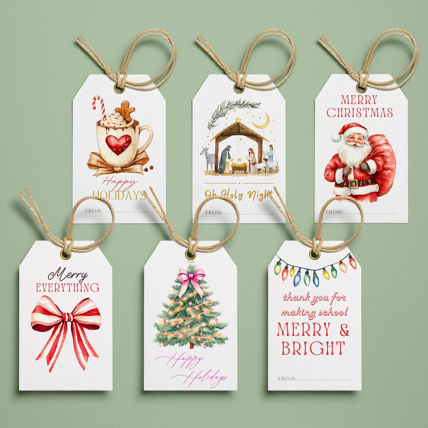 Set of Christmas-themed gift tags 